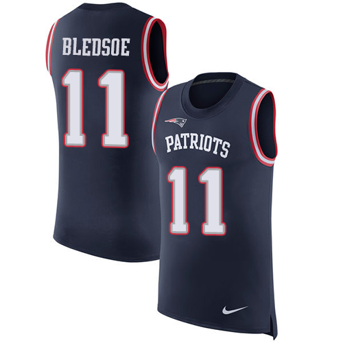 Nike Patriots #11 Drew Bledsoe Navy Blue Team Color Men's Stitched NFL Limited Rush Tank Top Jersey - Click Image to Close